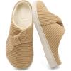 LeIsfIt Slippers for Women Wide Memory Foam House Slippers Corduroy Slip on Bedroom Slipper Non-slip Warm House Shoes Indoor and Outdoor(Brown)