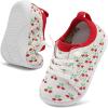 LeIsfIt Toddler Walking Shoes Boys Girls Slip-On Barefoot Shoes Kids Breathable Sneakers Non-Slip Lightweight Tennis Shoe(White Cherry)