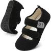 LeIsfIt Womens Slippers Adjustable Diabetic Slippers Wide Soft Arthritis Edema House Shoes Warm Fuzzy Slipper Socks with Rubber Sole(All Black)