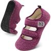 LeIsfIt Womens Slippers Adjustable Diabetic Slippers Wide Soft Arthritis Edema House Shoes Warm Fuzzy Slipper Socks with Rubber Sole(Darkpurple)