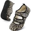 LeIsfIt Womens Slippers Adjustable Diabetic Slippers Wide Soft Arthritis Edema House Shoes Warm Fuzzy Slipper Socks with Rubber Sole(Leopard)
