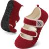 LeIsfIt Womens Slippers Adjustable Diabetic Slippers Wide Soft Arthritis Edema House Shoes Warm Fuzzy Slipper Socks with Rubber Sole(Wine Red)