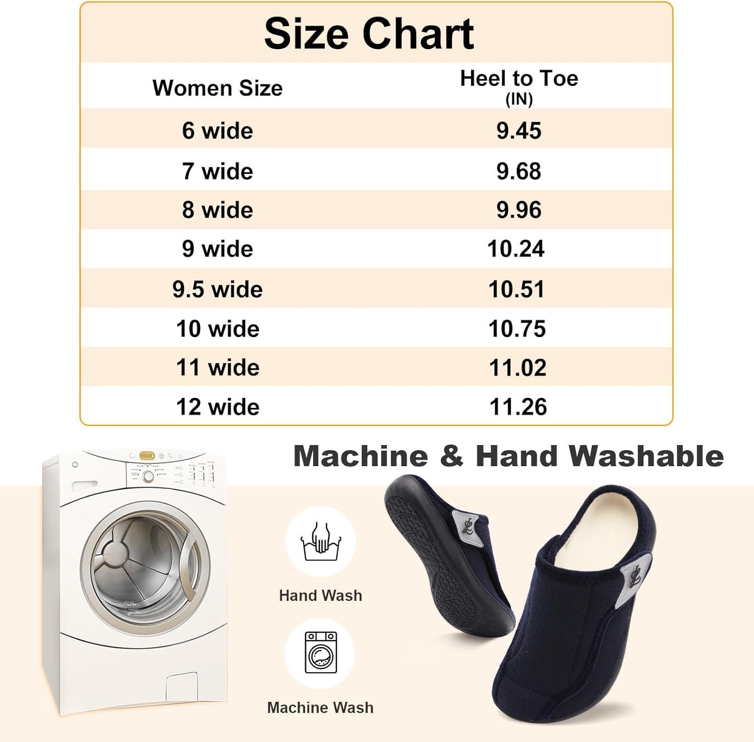 imageLeIsfIt Slippers for Women Extra Wide House Slippers Elderly Slip on House Shoes NonSlip Indoor Outdoor Slipper Adjustable for Diabetic Swollen FeetNavy