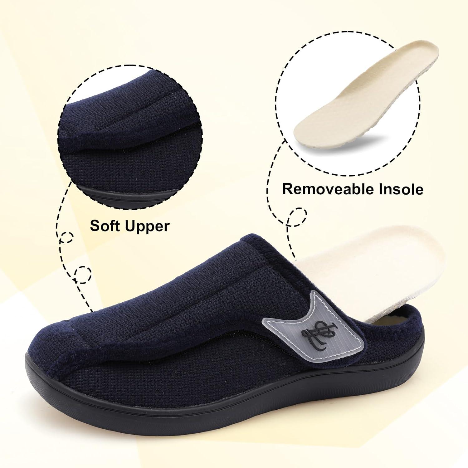 imageLeIsfIt Slippers for Women Extra Wide House Slippers Elderly Slip on House Shoes NonSlip Indoor Outdoor Slipper Adjustable for Diabetic Swollen FeetNavy