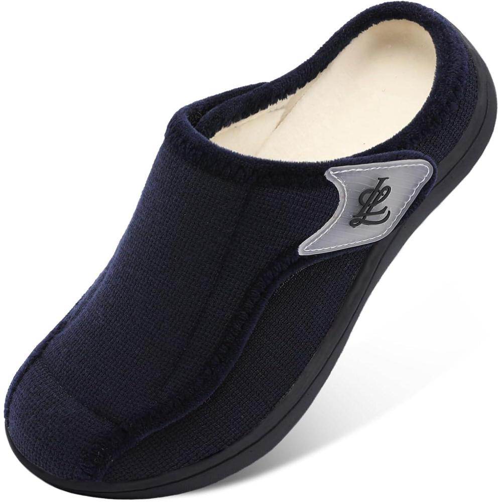 imageLeIsfIt Slippers for Women Extra Wide House Slippers Elderly Slip on House Shoes NonSlip Indoor Outdoor Slipper Adjustable for Diabetic Swollen FeetNavy