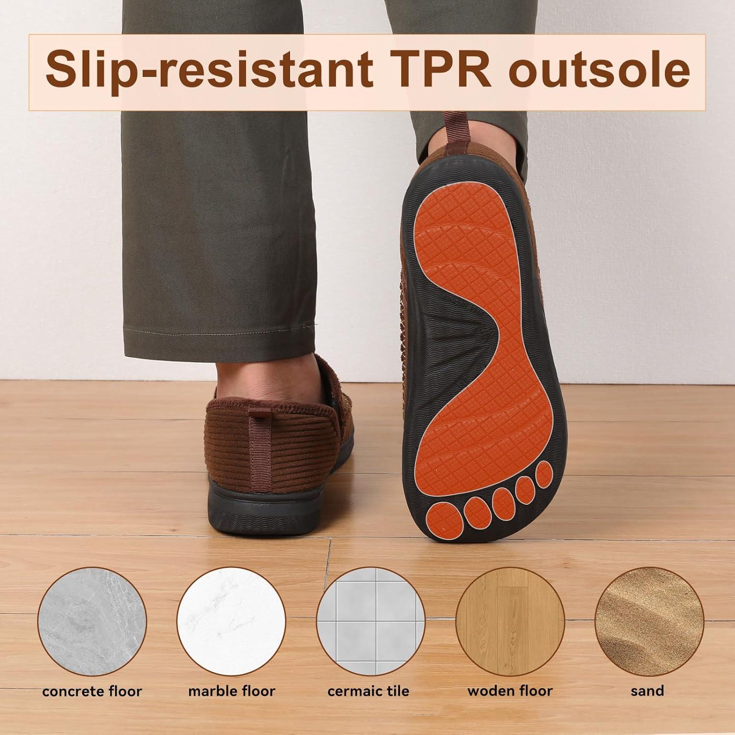 imageLeIsfIt Mens Slippers Wide Memory Foam House Shoes Moccasin SlipOn Cozy Loafer Slippers for Indoor ampamp OutdoorBrown