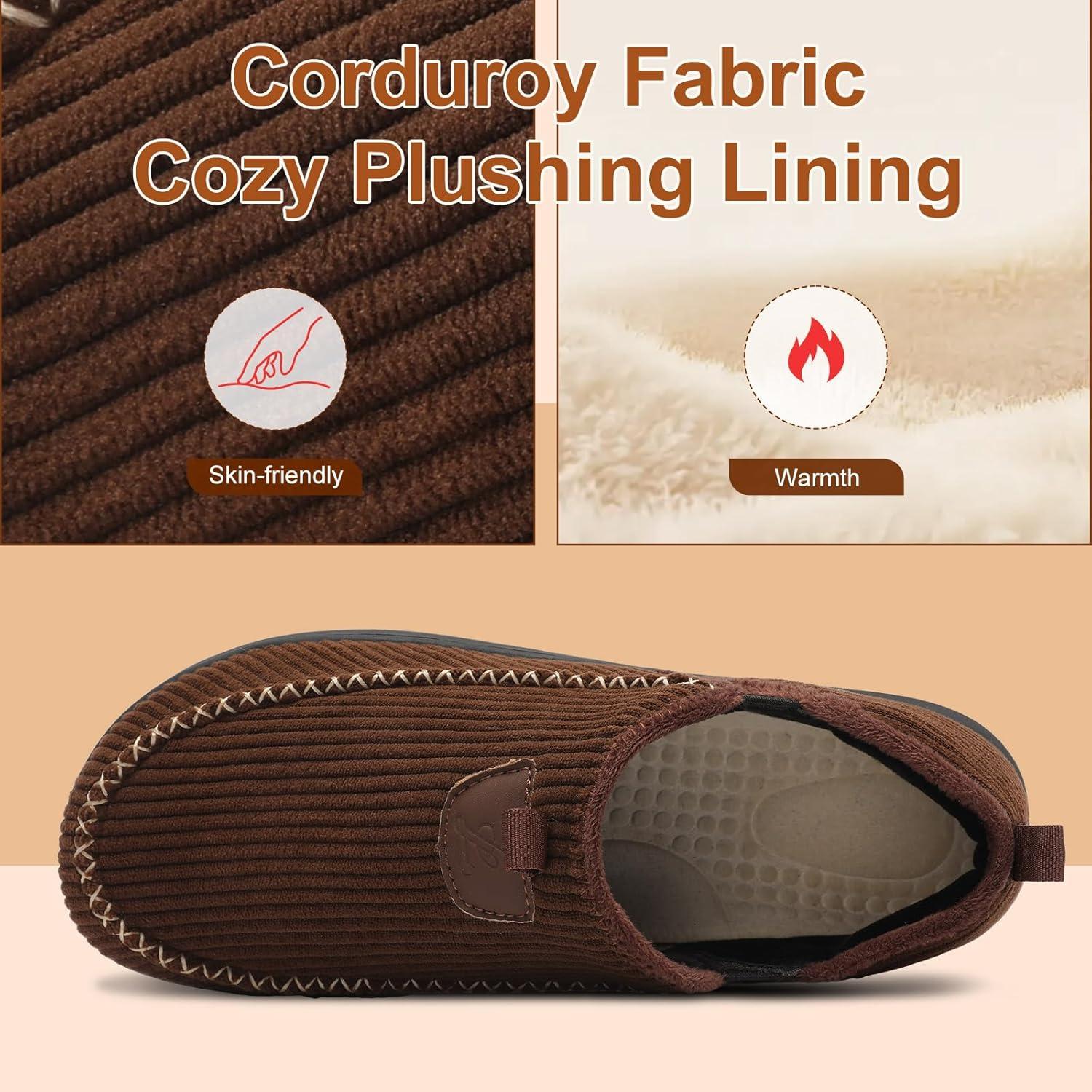 imageLeIsfIt Mens Slippers Wide Memory Foam House Shoes Moccasin SlipOn Cozy Loafer Slippers for Indoor ampamp OutdoorBrown