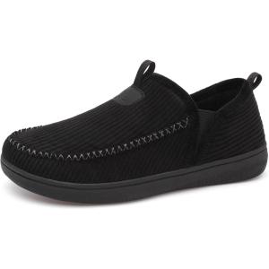 LeIsfIt Men’s Slippers Wide Memory Foam House Shoes Moccasin Slip-On Cozy Loafer Slippers for Indoor & Outdoor(Black)