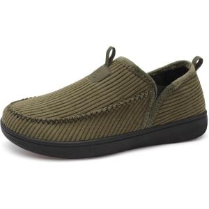 LeIsfIt Men’s Slippers Wide Memory Foam House Shoes Moccasin Slip-On Cozy Loafer Slippers for Indoor & Outdoor(Green)