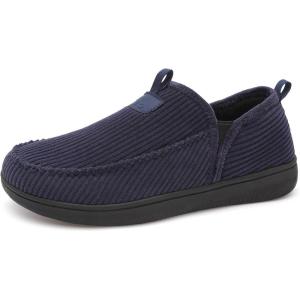 LeIsfIt Men’s Slippers Wide Memory Foam House Shoes Moccasin Slip-On Cozy Loafer Slippers for Indoor & Outdoor(Navy)