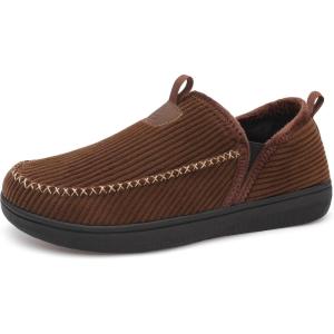 LeIsfIt Men’s Slippers Wide Memory Foam House Shoes Moccasin Slip-On Cozy Loafer Slippers for Indoor & Outdoor(A Chocolate Brown)