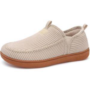 LeIsfIt Men’s Slippers Wide Memory Foam House Shoes Moccasin Slip-On Cozy Loafer Slippers for Indoor & Outdoor(C Apricot)