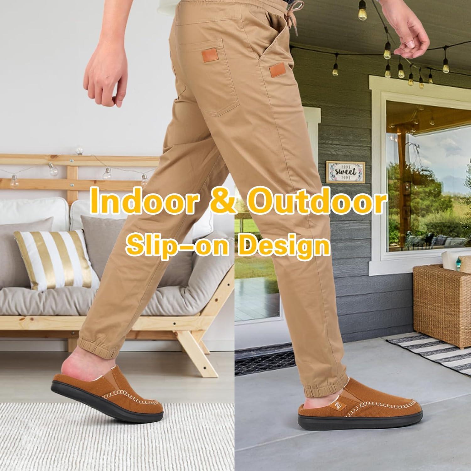 imageLeIsfIt Mens Slippers Memory Foam House Slippers with Wide Widths Moccasins Home Bedroom Slipper Slipon House Shoes with Rubber Sole for Indoor OutdoorBrown