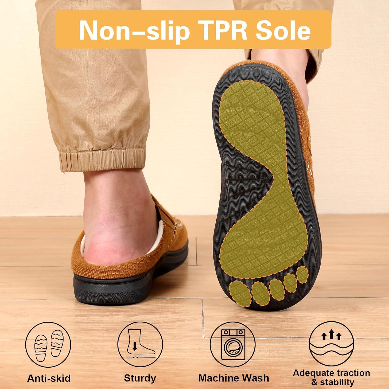 imageLeIsfIt Mens Slippers Memory Foam House Slippers with Wide Widths Moccasins Home Bedroom Slipper Slipon House Shoes with Rubber Sole for Indoor OutdoorBrown