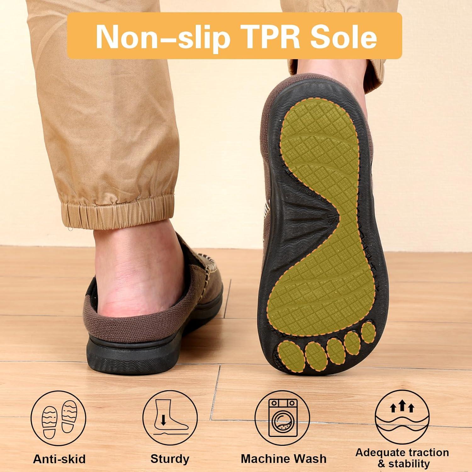 imageLeIsfIt Mens Slippers Memory Foam House Slippers with Wide Widths Moccasins Home Bedroom Slipper Slipon House Shoes with Rubber Sole for Indoor OutdoorChocolate Brown