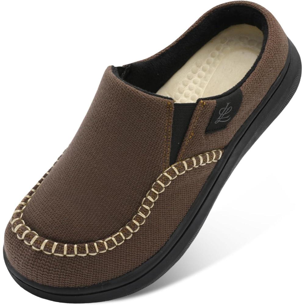 imageLeIsfIt Mens Slippers Memory Foam House Slippers with Wide Widths Moccasins Home Bedroom Slipper Slipon House Shoes with Rubber Sole for Indoor OutdoorChocolate Brown