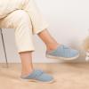 LeIsfIt Slippers for Women Wide Memory Foam House Slippers Corduroy Slip on Bedroom Slipper Non-slip Warm House Shoes Indoor and Outdoor(Cyan)