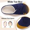 LeIsfIt Slippers for Women Wide Memory Foam House Slippers Corduroy Slip on Bedroom Slipper Non-slip Warm House Shoes Indoor and Outdoor(Navy)