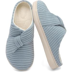 LeIsfIt Slippers for Women Wide Memory Foam House Slippers Corduroy Slip on Bedroom Slipper Non-slip Warm House Shoes Indoor and Outdoor(Cyan)