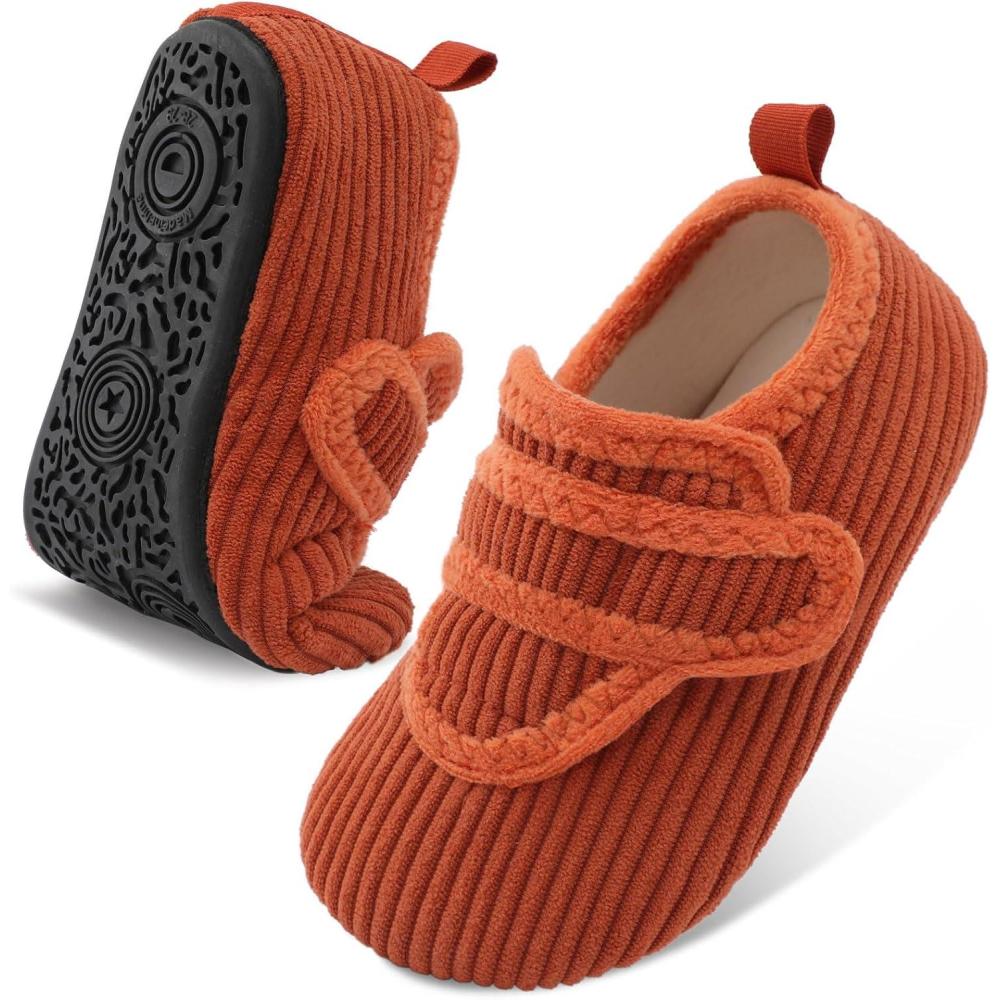 imageLeIsfIt Toddler Slippers Boys Girls House Shoes Soft Warm Kids House Slippers Slip on Cozy Bedroom Sock Shoes Nonslip Indoor Outdoor Slipper ShoeOrange