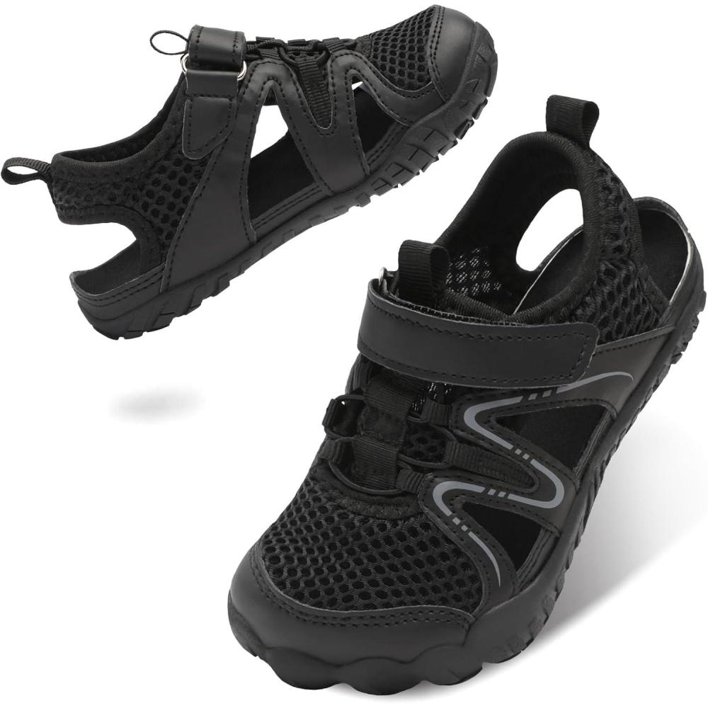imageLeisfit Kids Sandals Boys Girls Wide Sandals Nonslip Toddler Water Sandal Shoes Lightweight Barefoot for Beach Swim HikingBlack
