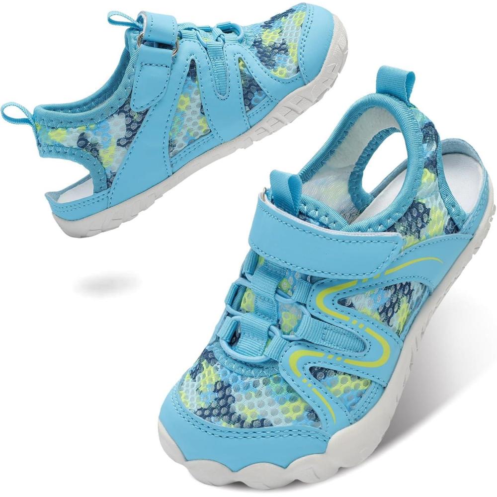 imageLeisfit Kids Sandals Boys Girls Wide Sandals Nonslip Toddler Water Sandal Shoes Lightweight Barefoot for Beach Swim HikingBlue