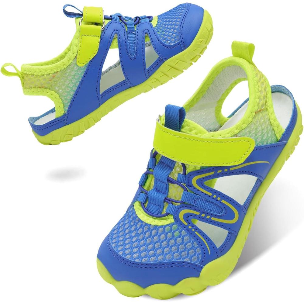 imageLeisfit Kids Sandals Boys Girls Wide Sandals Nonslip Toddler Water Sandal Shoes Lightweight Barefoot for Beach Swim HikingBlue Yellow