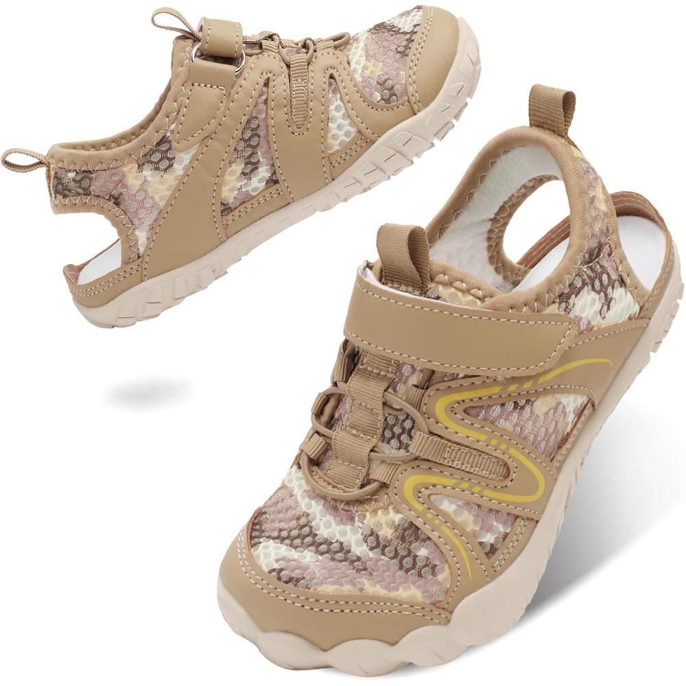 imageLeisfit Kids Sandals Boys Girls Wide Sandals Nonslip Toddler Water Sandal Shoes Lightweight Barefoot for Beach Swim HikingBrown