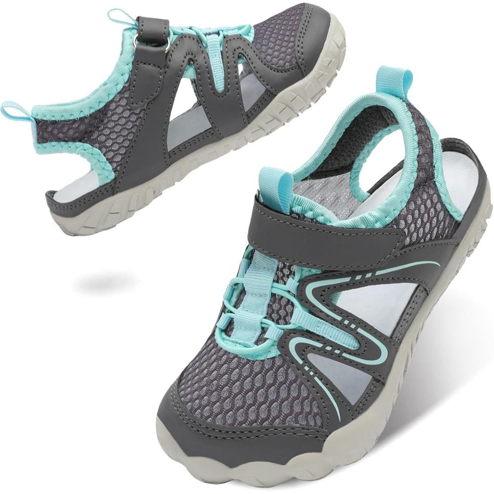 imageLeisfit Kids Sandals Boys Girls Wide Sandals Nonslip Toddler Water Sandal Shoes Lightweight Barefoot for Beach Swim HikingDark Grey