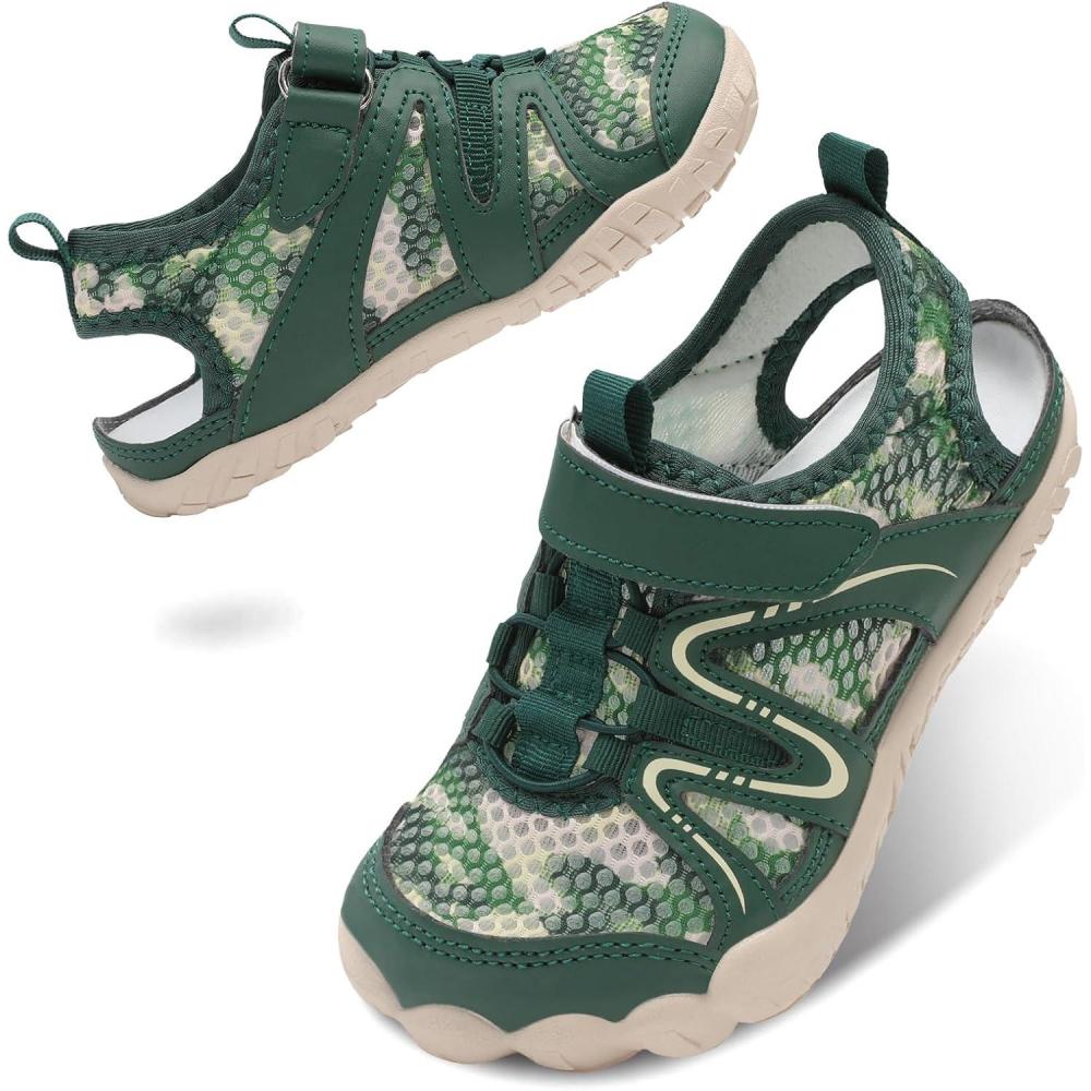 imageLeisfit Kids Sandals Boys Girls Wide Sandals Nonslip Toddler Water Sandal Shoes Lightweight Barefoot for Beach Swim HikingGreen
