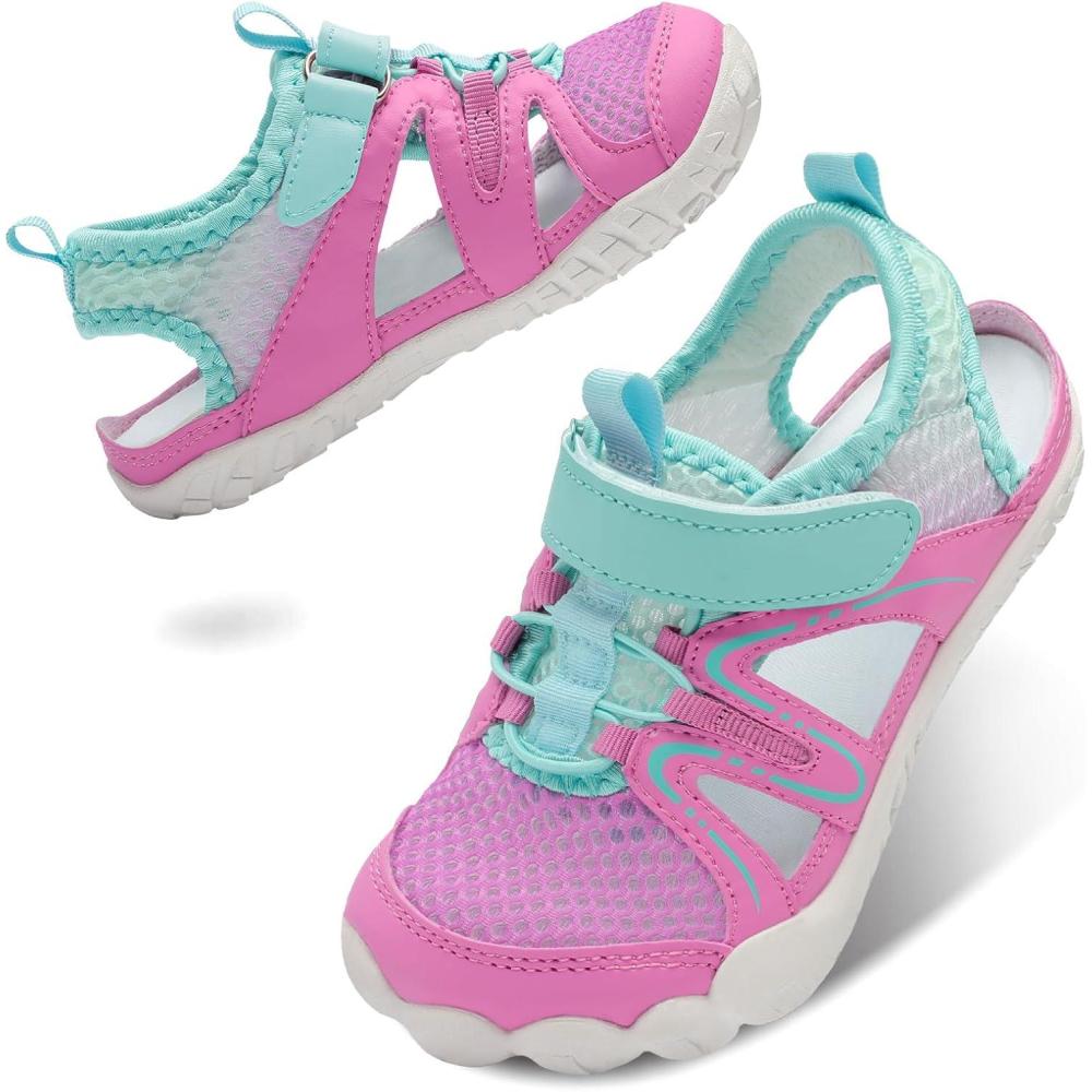 imageLeisfit Kids Sandals Boys Girls Wide Sandals Nonslip Toddler Water Sandal Shoes Lightweight Barefoot for Beach Swim HikingHot Pink