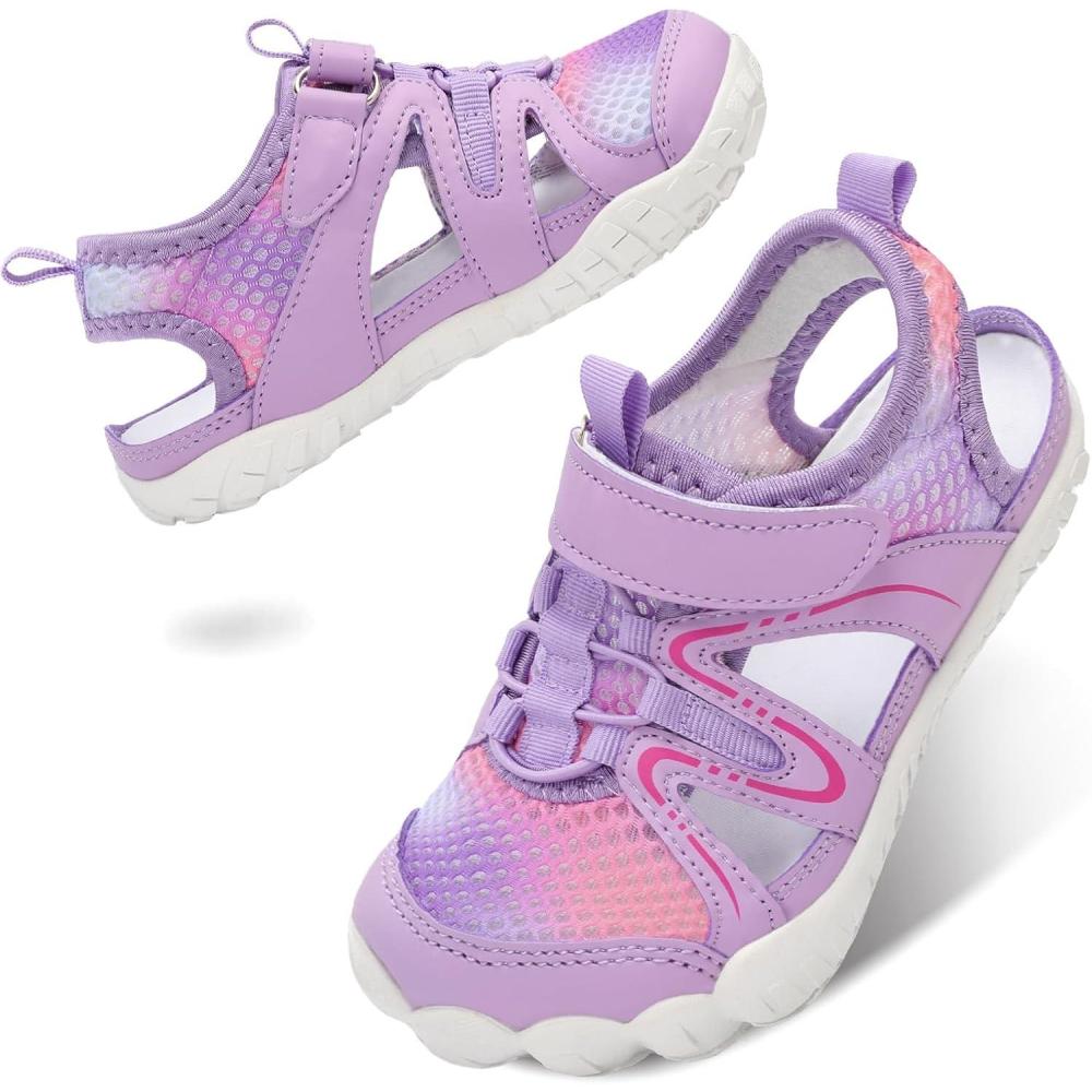 imageLeisfit Kids Sandals Boys Girls Wide Sandals Nonslip Toddler Water Sandal Shoes Lightweight Barefoot for Beach Swim HikingTie Dye Purple