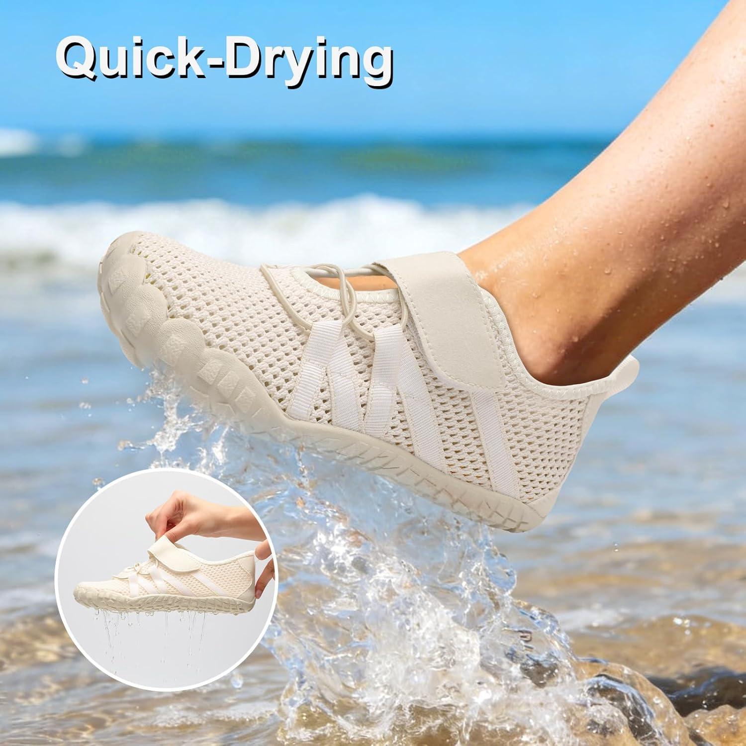 imageLeisfit Water Shoes for Women Barefoot Swim Beach Shoes QuickDry Aqua Socks NonSlip for Pool Diving Boating River Yoga Lake SurfBeige