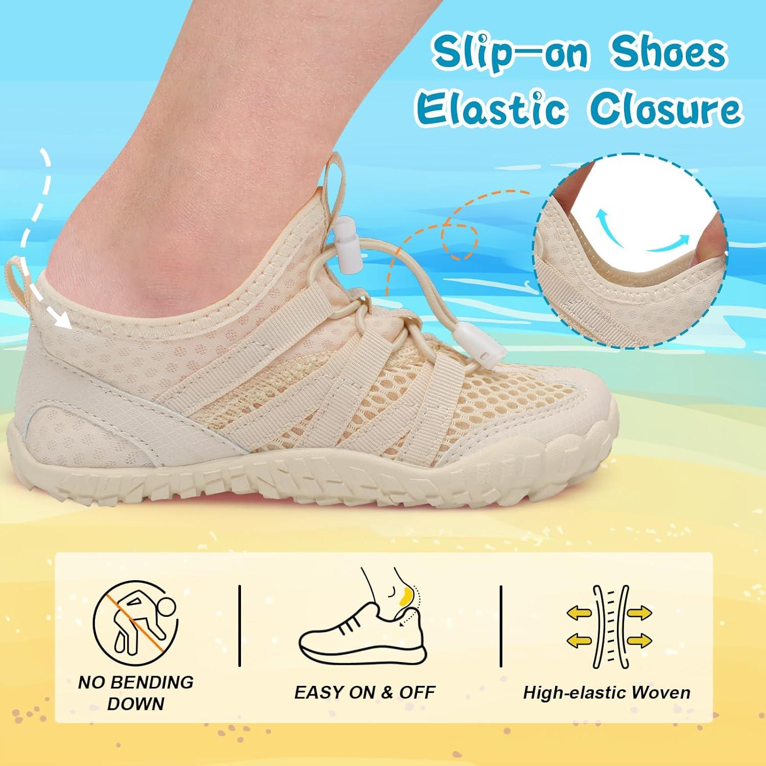imageLeIsfIt Kids Water Shoes Boys Girls Wide Barefoot Swim Shoes Quick Dry Aqua Socks with NonSlip Sole for Beach Pool Surf HikingBeige
