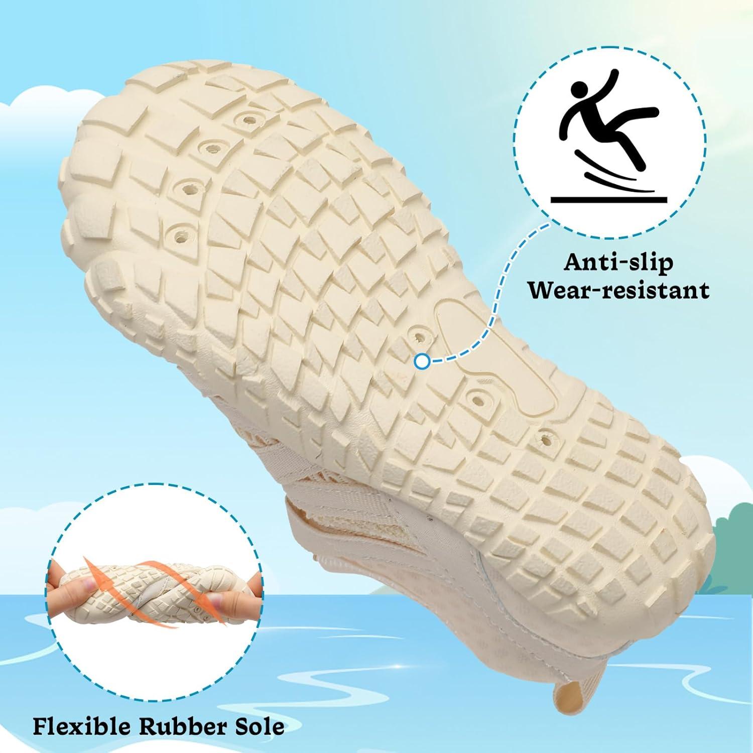 imageLeIsfIt Kids Water Shoes Boys Girls Wide Barefoot Swim Shoes Quick Dry Aqua Socks with NonSlip Sole for Beach Pool Surf HikingBeige