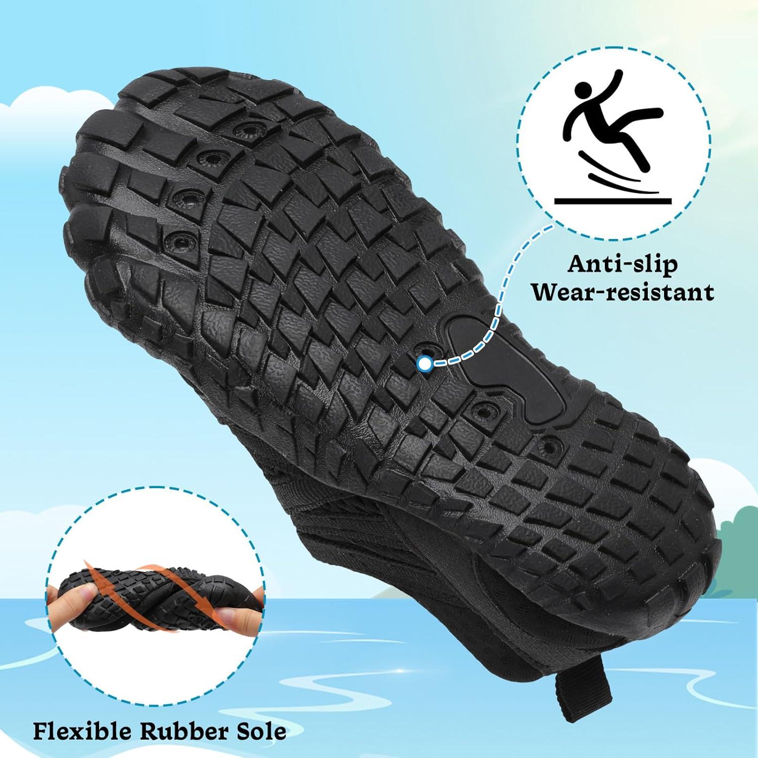 imageLeIsfIt Kids Water Shoes Boys Girls Wide Barefoot Swim Shoes Quick Dry Aqua Socks with NonSlip Sole for Beach Pool Surf HikingBlack