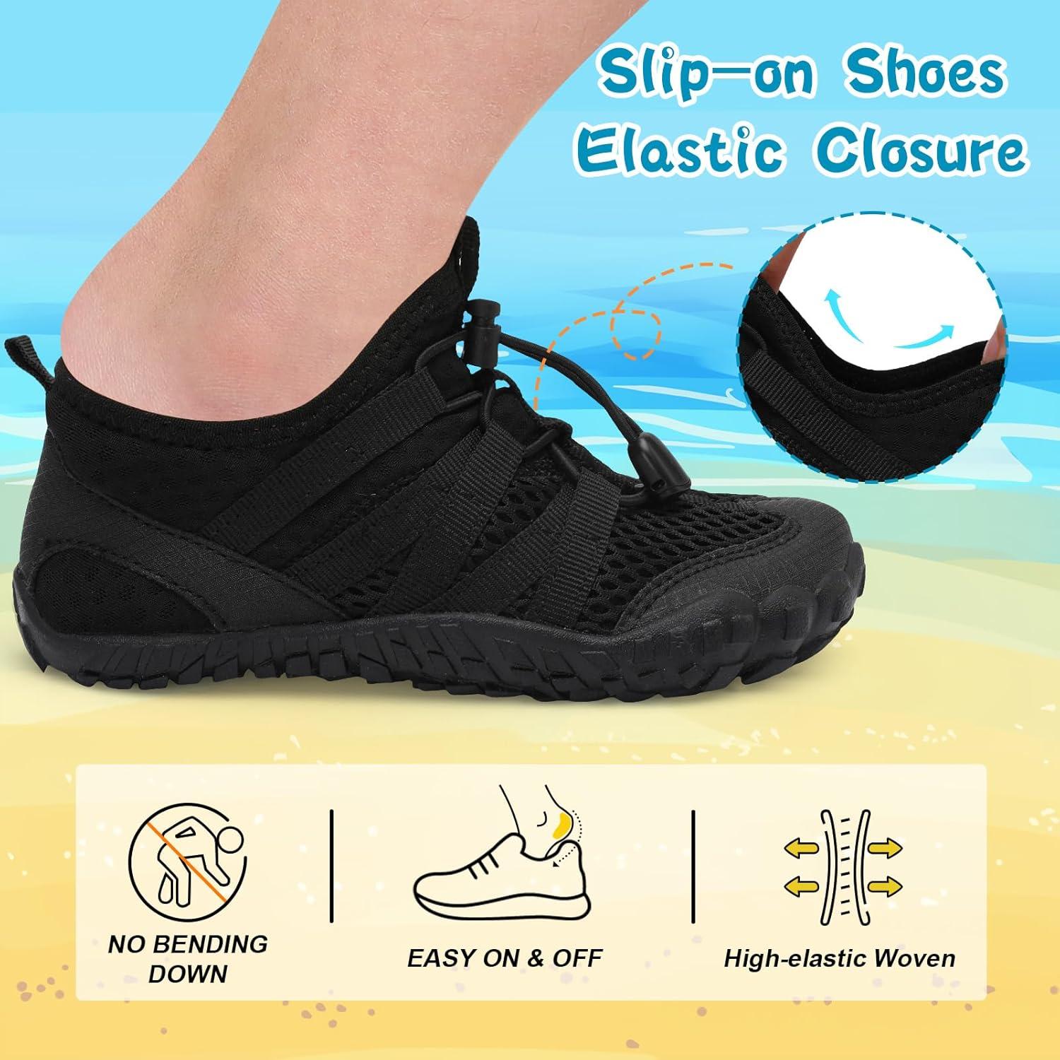 imageLeIsfIt Kids Water Shoes Boys Girls Wide Barefoot Swim Shoes Quick Dry Aqua Socks with NonSlip Sole for Beach Pool Surf HikingBlack