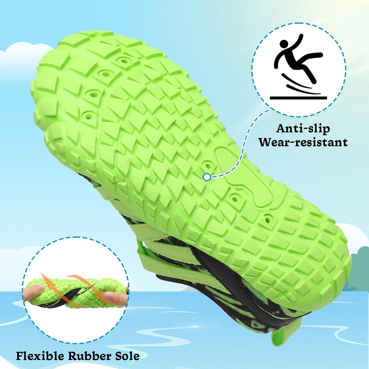imageLeIsfIt Kids Water Shoes Boys Girls Wide Barefoot Swim Shoes Quick Dry Aqua Socks with NonSlip Sole for Beach Pool Surf HikingBlackGreen