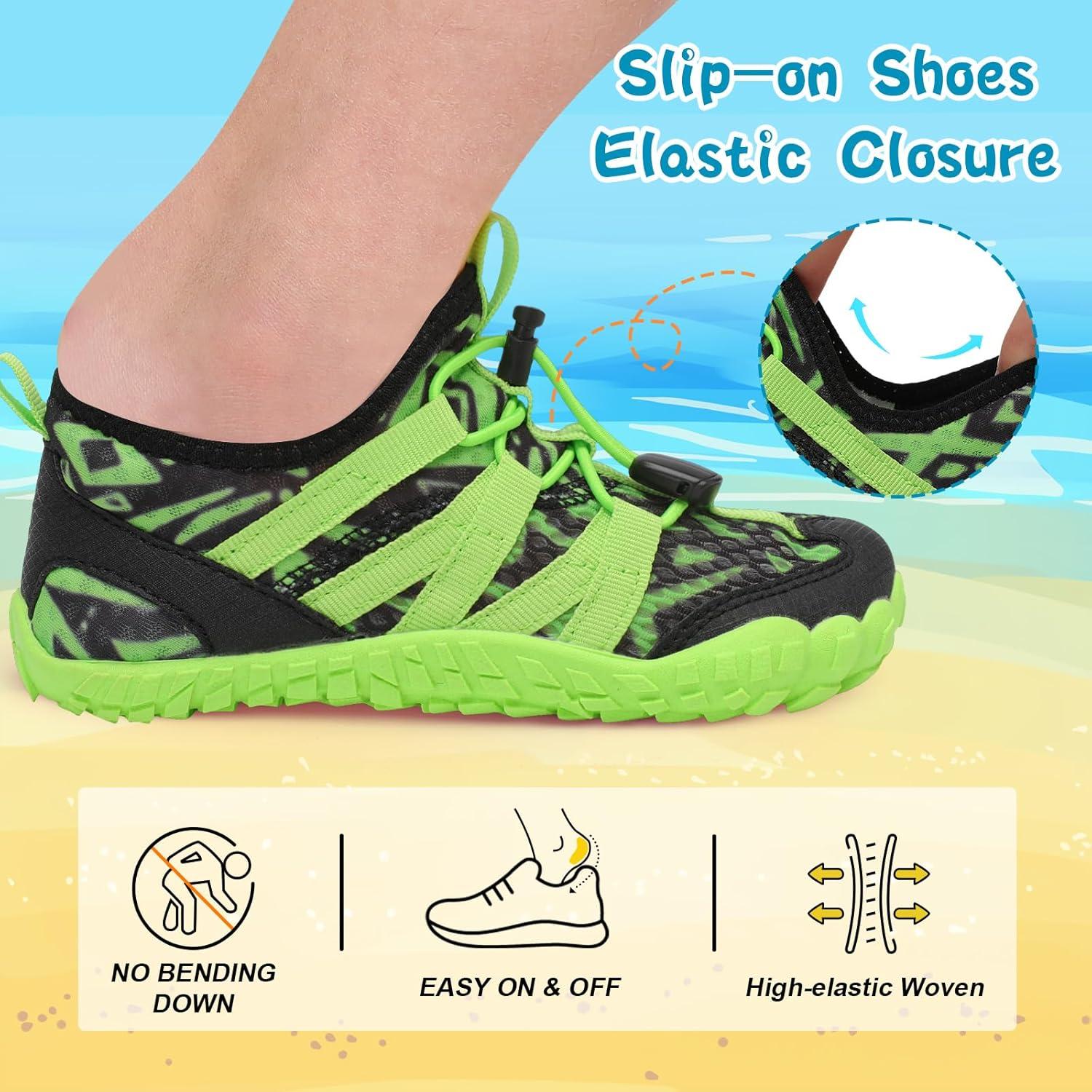 imageLeIsfIt Kids Water Shoes Boys Girls Wide Barefoot Swim Shoes Quick Dry Aqua Socks with NonSlip Sole for Beach Pool Surf HikingBlackGreen