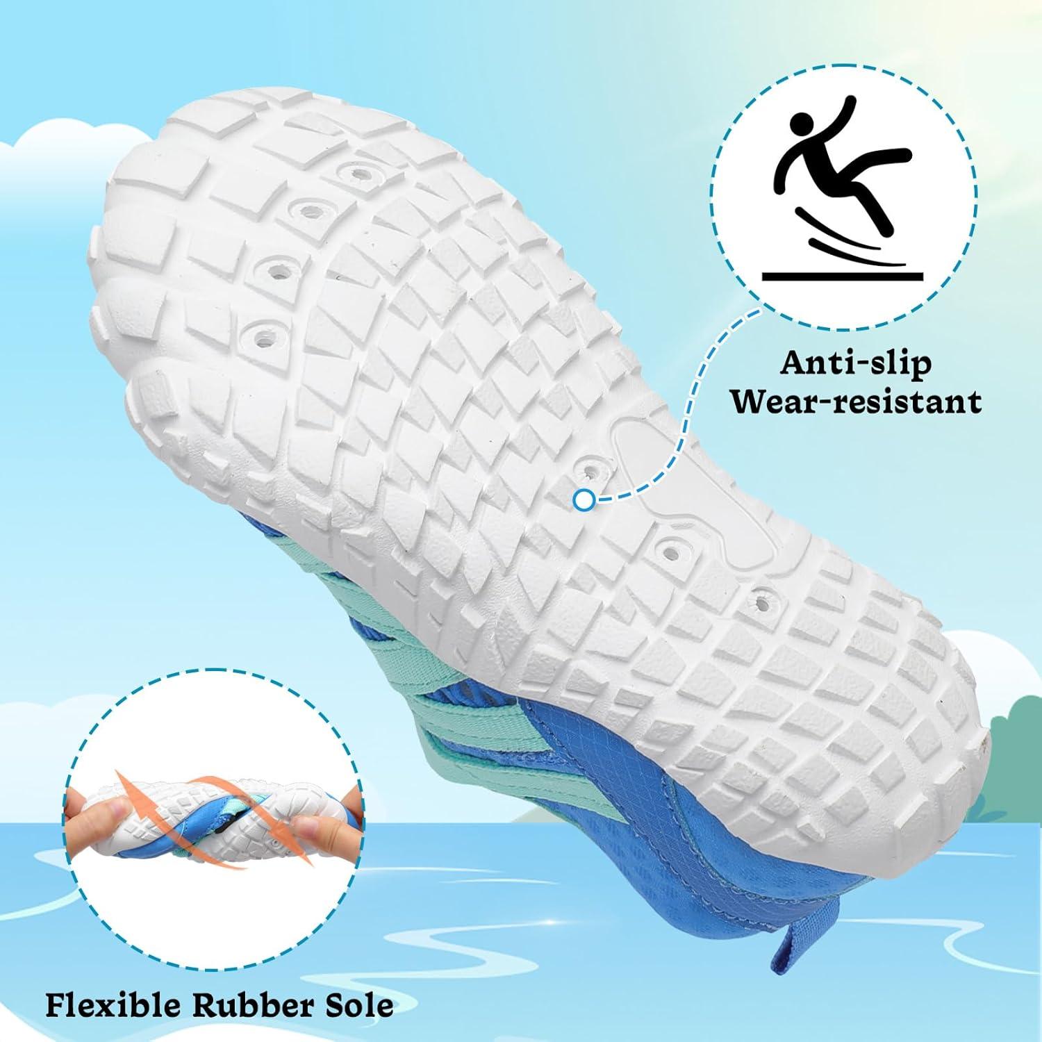 imageLeIsfIt Kids Water Shoes Boys Girls Wide Barefoot Swim Shoes Quick Dry Aqua Socks with NonSlip Sole for Beach Pool Surf HikingBlue