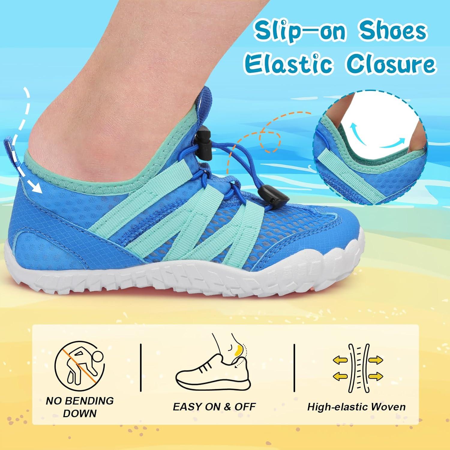 imageLeIsfIt Kids Water Shoes Boys Girls Wide Barefoot Swim Shoes Quick Dry Aqua Socks with NonSlip Sole for Beach Pool Surf HikingBlue