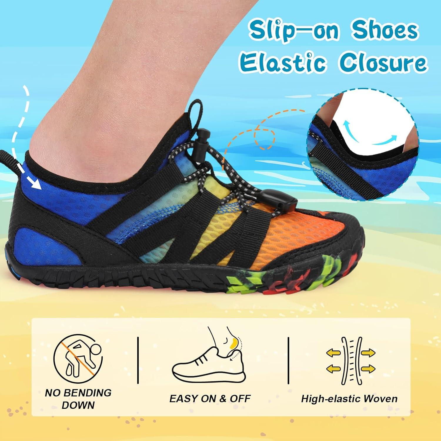 imageLeIsfIt Kids Water Shoes Boys Girls Wide Barefoot Swim Shoes Quick Dry Aqua Socks with NonSlip Sole for Beach Pool Surf HikingBlue Orange