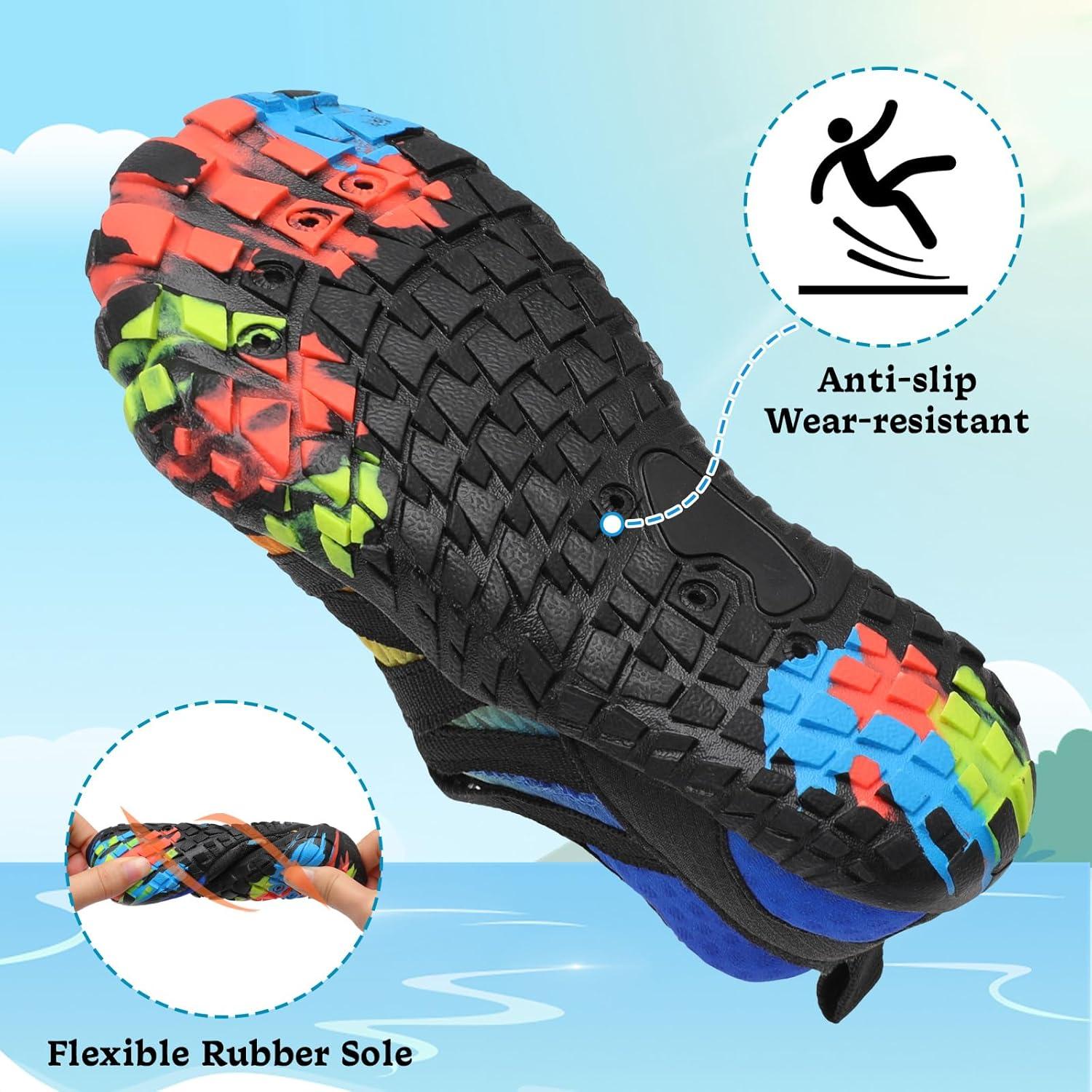 imageLeIsfIt Kids Water Shoes Boys Girls Wide Barefoot Swim Shoes Quick Dry Aqua Socks with NonSlip Sole for Beach Pool Surf HikingBlue Orange