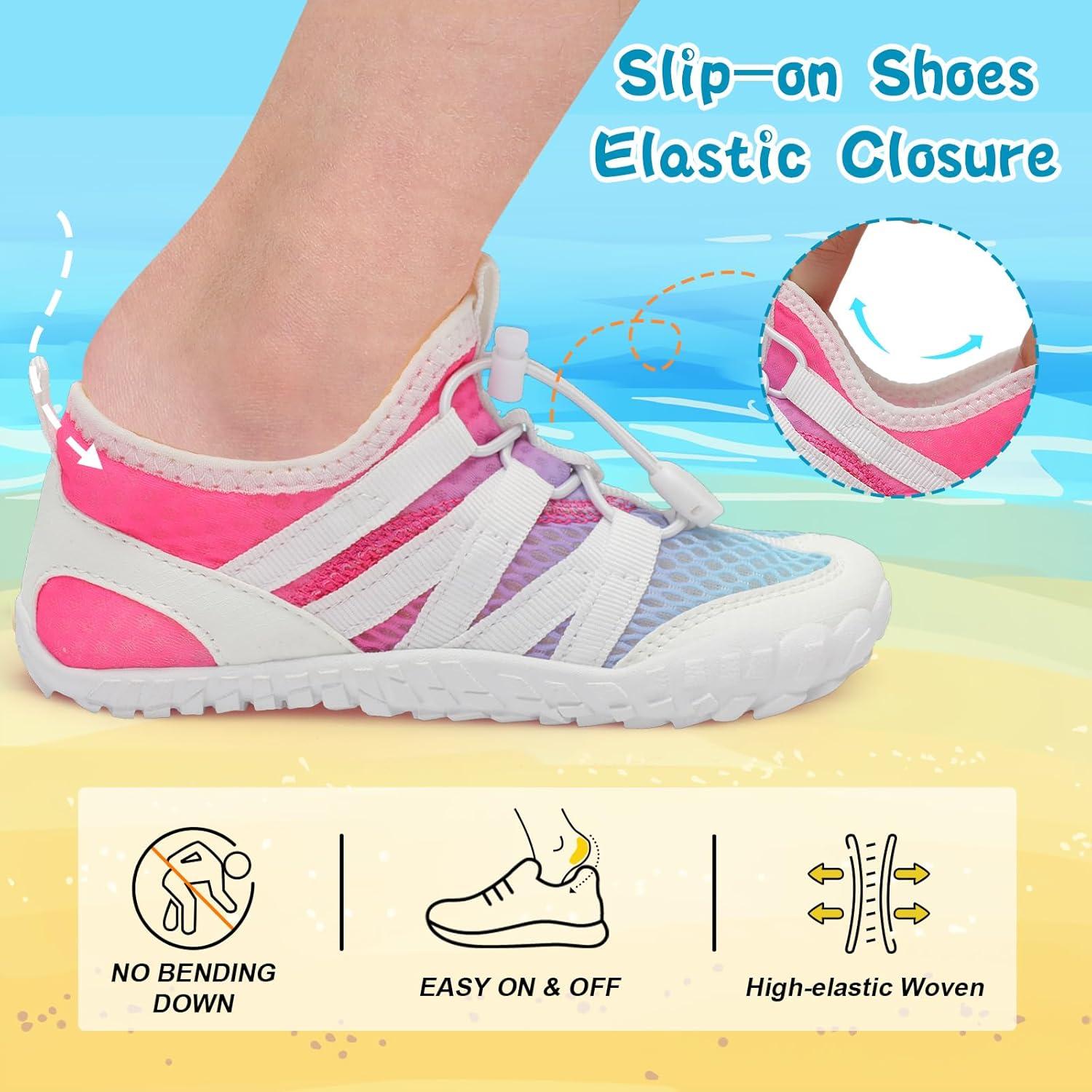 imageLeIsfIt Kids Water Shoes Boys Girls Wide Barefoot Swim Shoes Quick Dry Aqua Socks with NonSlip Sole for Beach Pool Surf HikingColorful