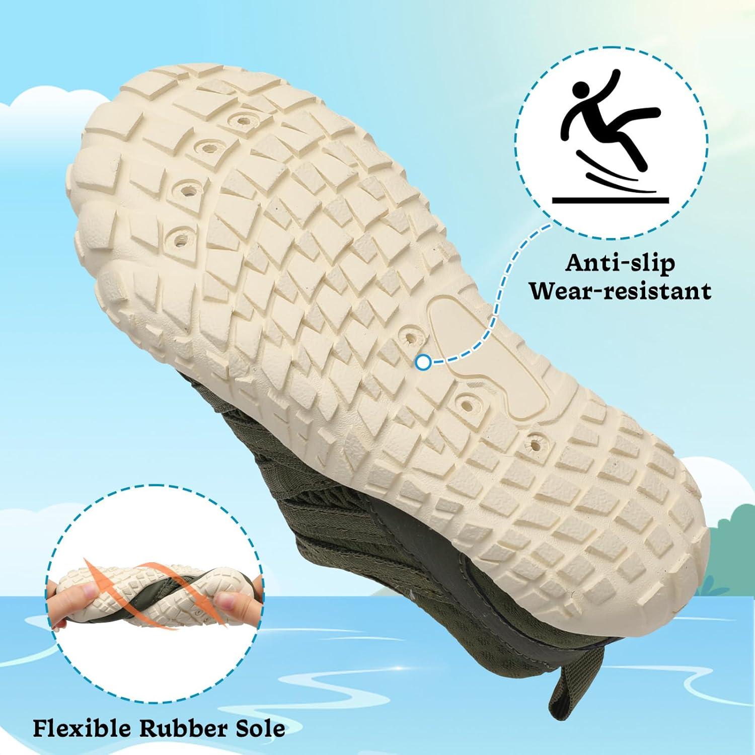 imageLeIsfIt Kids Water Shoes Boys Girls Wide Barefoot Swim Shoes Quick Dry Aqua Socks with NonSlip Sole for Beach Pool Surf HikingDark Green