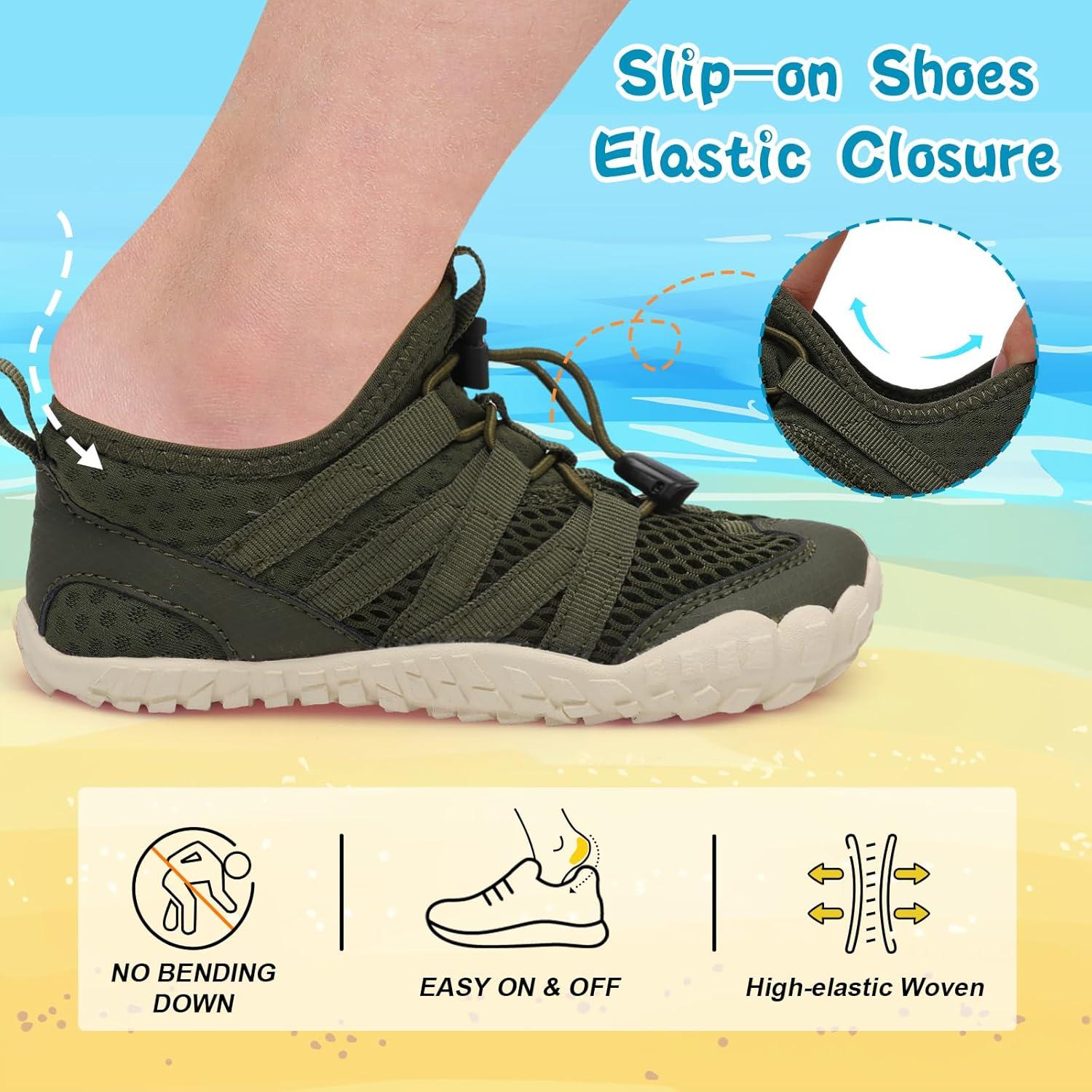imageLeIsfIt Kids Water Shoes Boys Girls Wide Barefoot Swim Shoes Quick Dry Aqua Socks with NonSlip Sole for Beach Pool Surf HikingDark Green