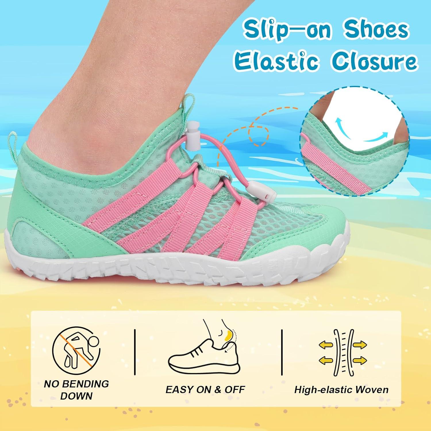 imageLeIsfIt Kids Water Shoes Boys Girls Wide Barefoot Swim Shoes Quick Dry Aqua Socks with NonSlip Sole for Beach Pool Surf HikingGreen