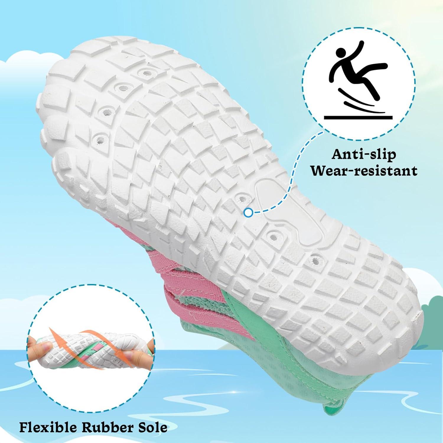 imageLeIsfIt Kids Water Shoes Boys Girls Wide Barefoot Swim Shoes Quick Dry Aqua Socks with NonSlip Sole for Beach Pool Surf HikingGreen