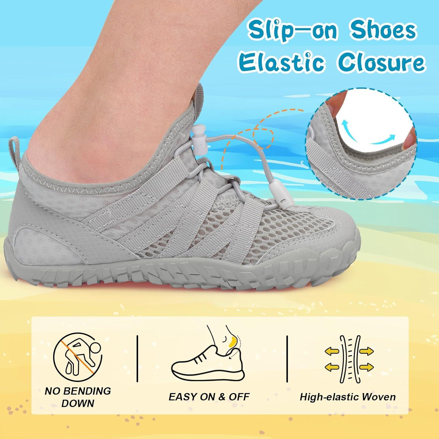 imageLeIsfIt Kids Water Shoes Boys Girls Wide Barefoot Swim Shoes Quick Dry Aqua Socks with NonSlip Sole for Beach Pool Surf HikingGrey