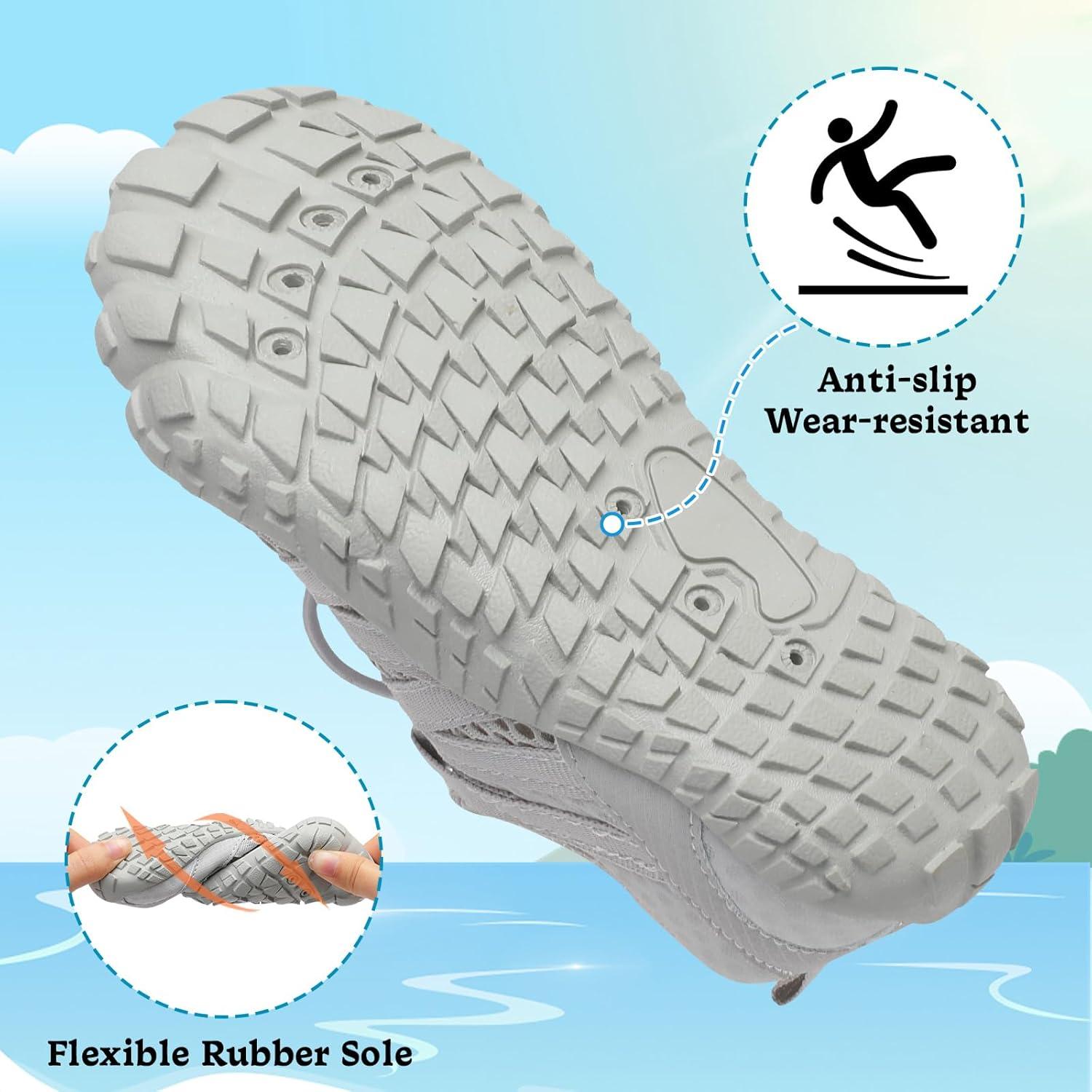 imageLeIsfIt Kids Water Shoes Boys Girls Wide Barefoot Swim Shoes Quick Dry Aqua Socks with NonSlip Sole for Beach Pool Surf HikingGrey